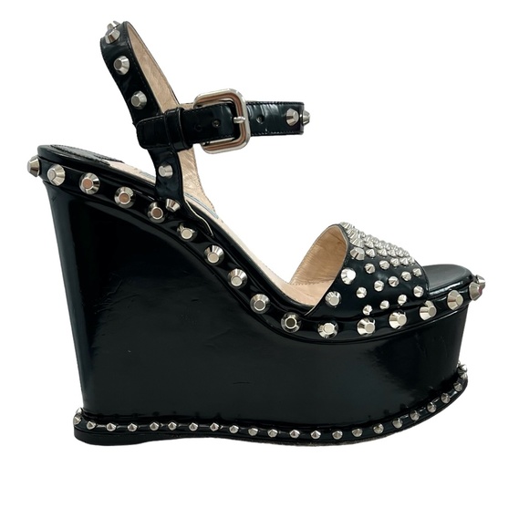 PRADA BLACK SPAZZOLATO STUDDED PLATFORM SANDAL - Picture 4 of 16